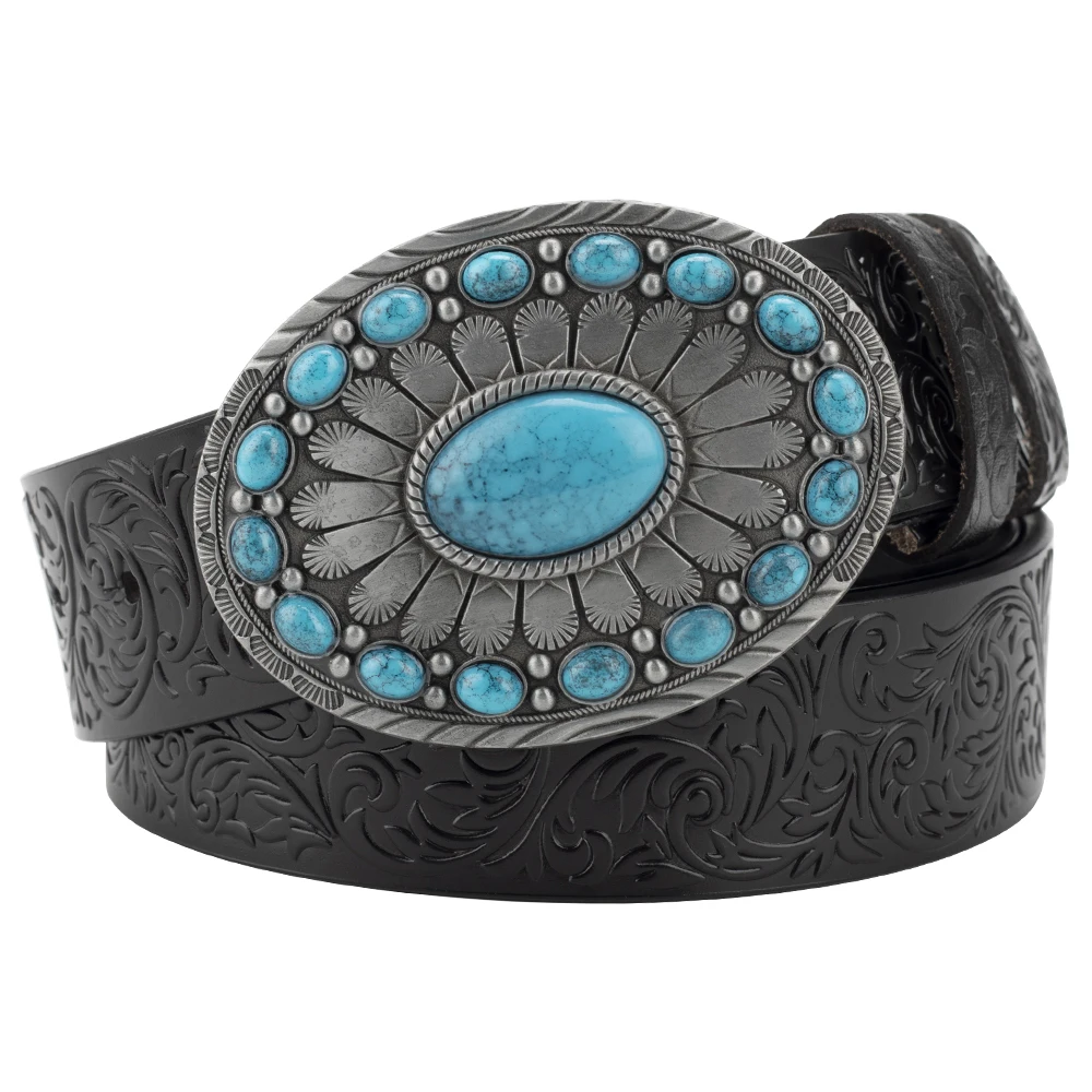 Women's Genuine Leather Belt Retro Decorative Buckle