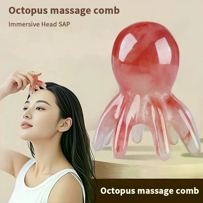 Resin Octopus Shaped Head Meridian Acupoint Massage Comb Wide Tooth Scalp Comb Back Neck And Back Manual Deep Massage Tools