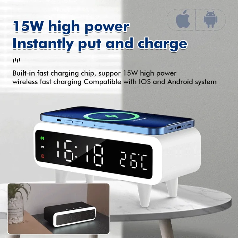 Desktop intelligent multifunction night light clock wireless charging wake up digital display clock