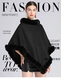 Poncho Scarf Shawl Faux Fur Collar Women's ARGYLE Pattern Cape Fringed Asymmetric Cover Up Diamond Shawl