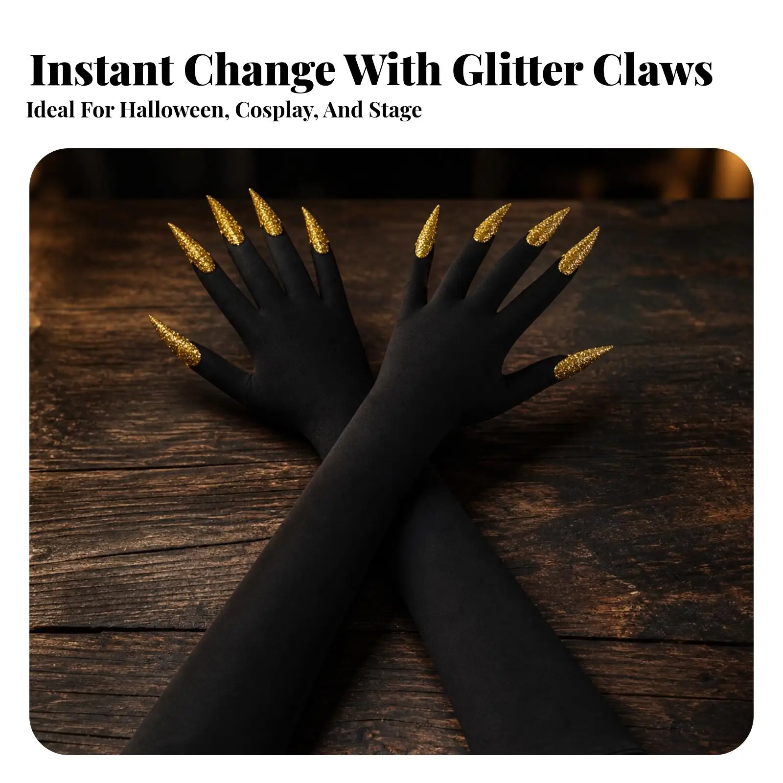 Performance Gloves for Women Halloween Claw Gloves Long Black Gloves Sparkly Glitter Elbow Length Fingerless Gloves Costume
