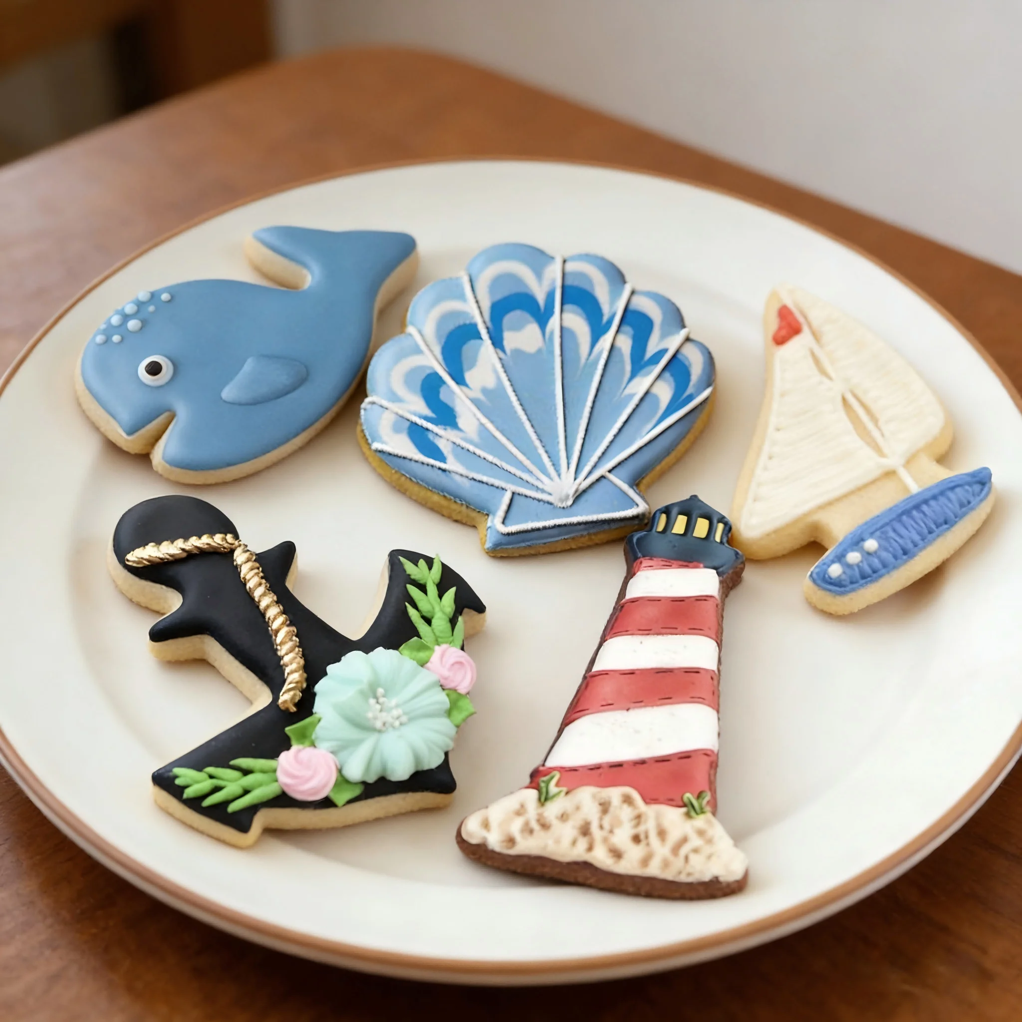 5PCS Cookie Cutter Set, Food Grade Stainless Steel, Ocean Themed Shell Whale Sailboat, Fondant Biscuit Molds, For Home Baking