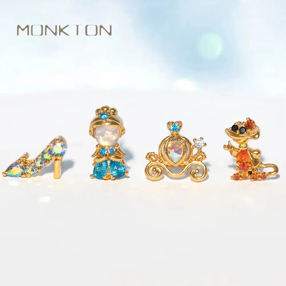 Monkton 4Pcs Gold Plating Cinderella Earrings Set for Women Cute Cartoon Crystal Shoes Girls Birthday Gift