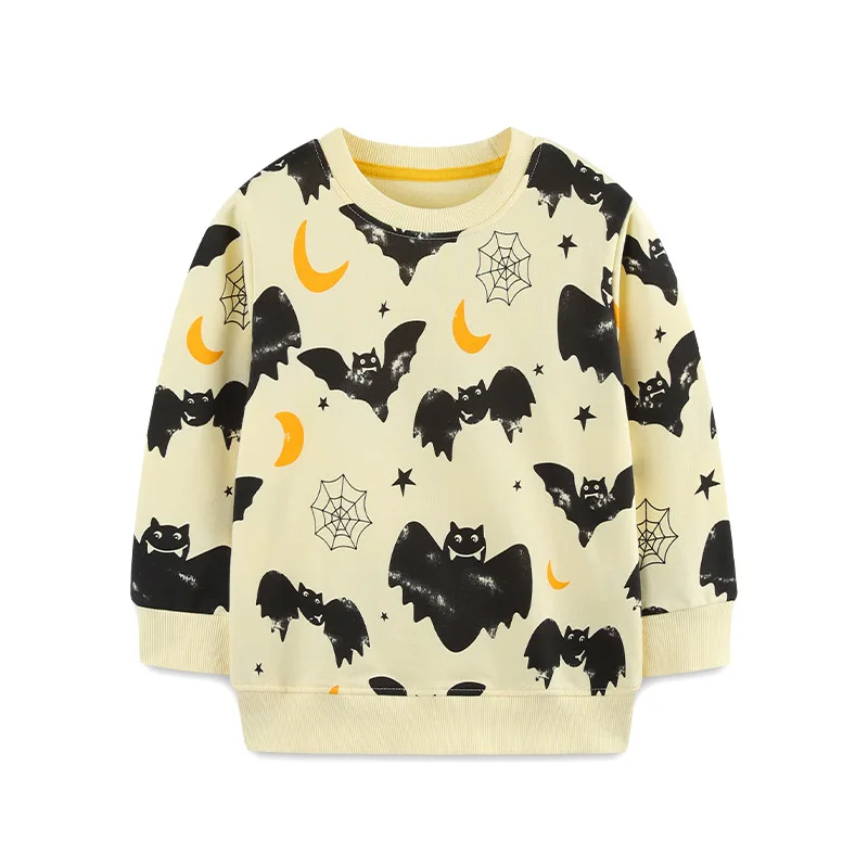 Boys Girls 100% Cotton Pullover Tops Hoodies Sweatshirts Bat Spider Web Halloween Full Print Casual Children Clothes