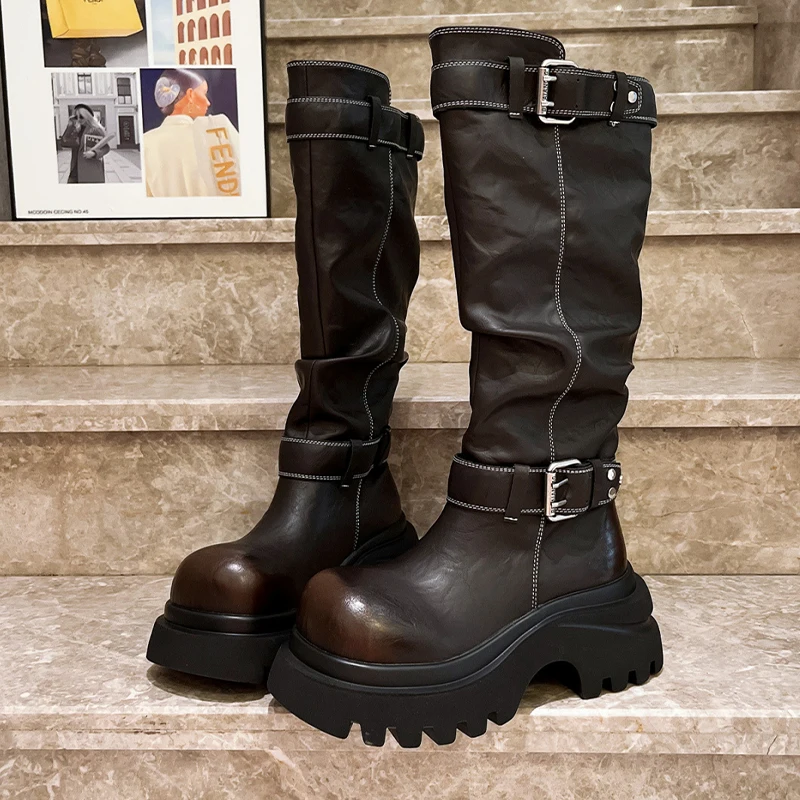 Long Boots for Women High Heels Fashion Dress Shoes Platform Knee High Winter Boots 2025 New Goth Designer Chelsea Botas Mujer