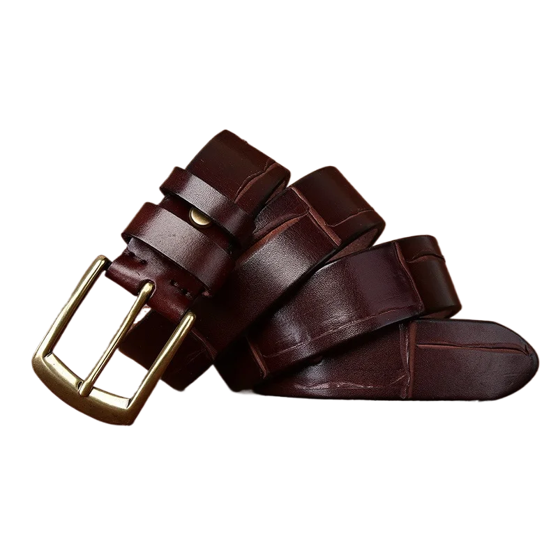 Vintage Handmade Distressed Pin Buckle Fashion Trendy Personalized Thick Full Grain Leather Men's Belt