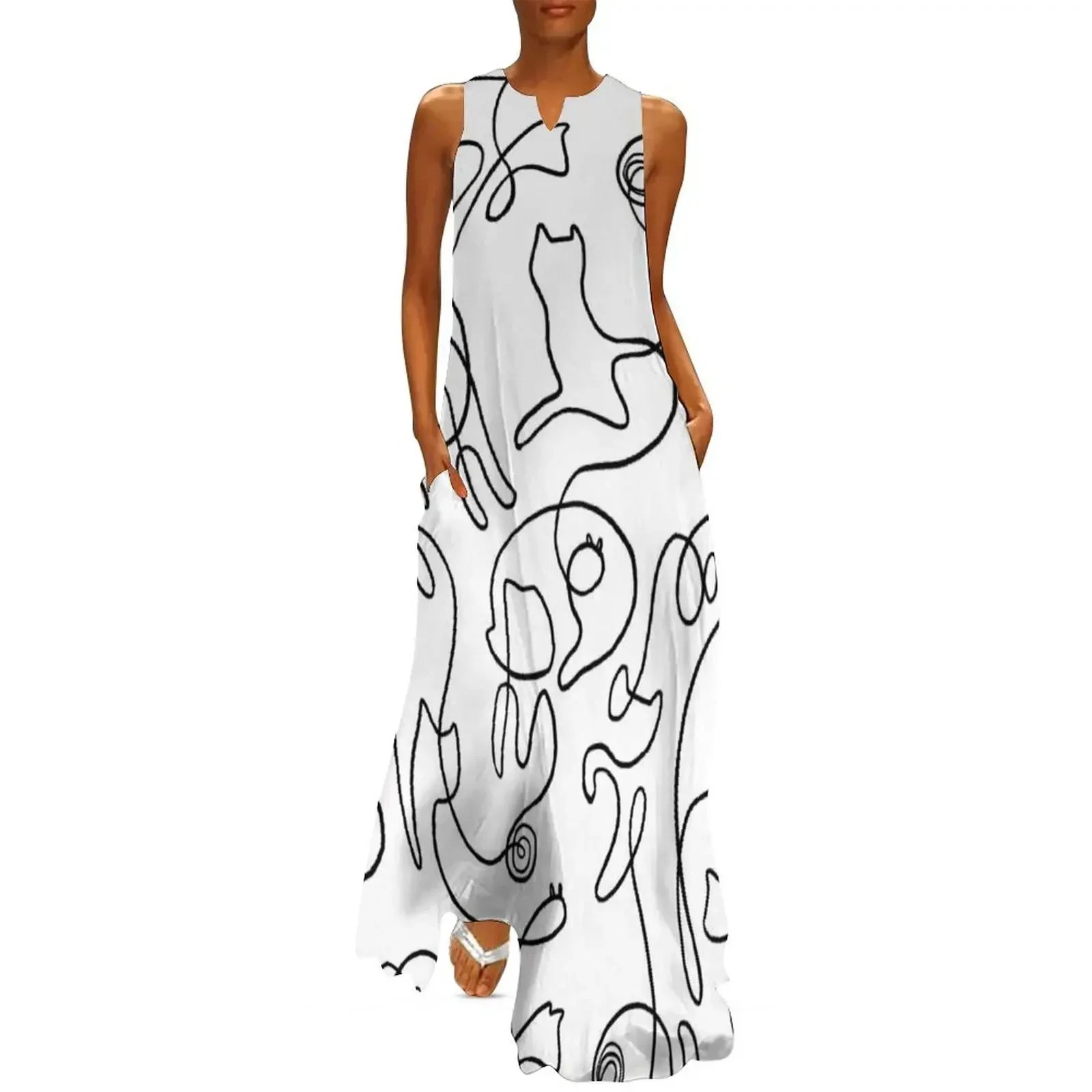 

Cat Yarn line Long Dress ladies dresses for special occasion Clothing female Woman clothes Dress