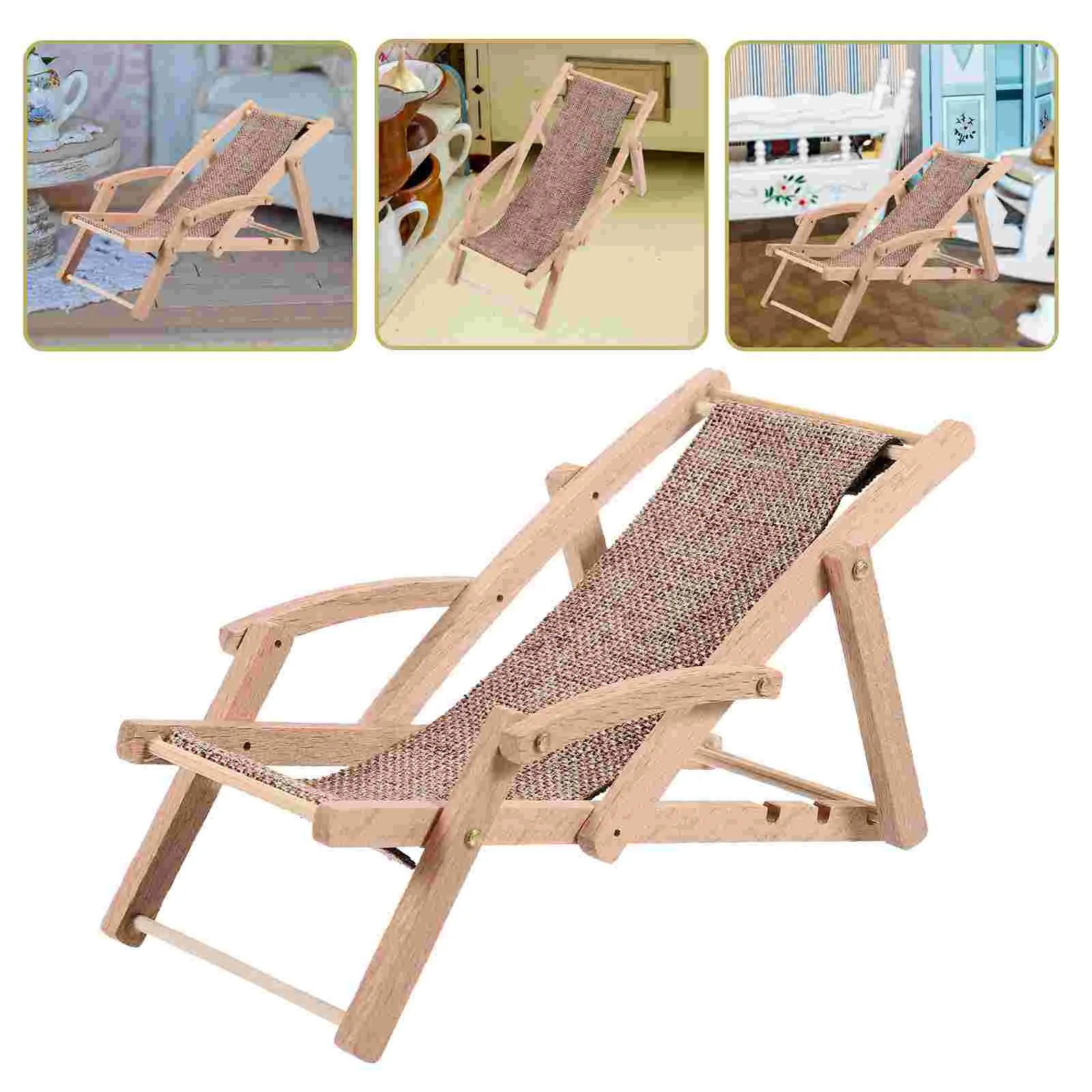 Miniature Furniture Model Beach Chair Decor Tiny Shape Cellphone Stand Deck Chairs Holder House Chaise Longue