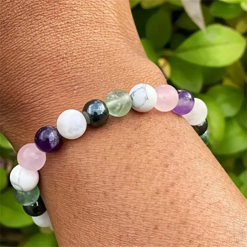 Difficulty Sleeping Insomnia Bracelet women men Clam Inner Peace Semi-Precious natural Stones bracelete Rose Quartz Amethyst