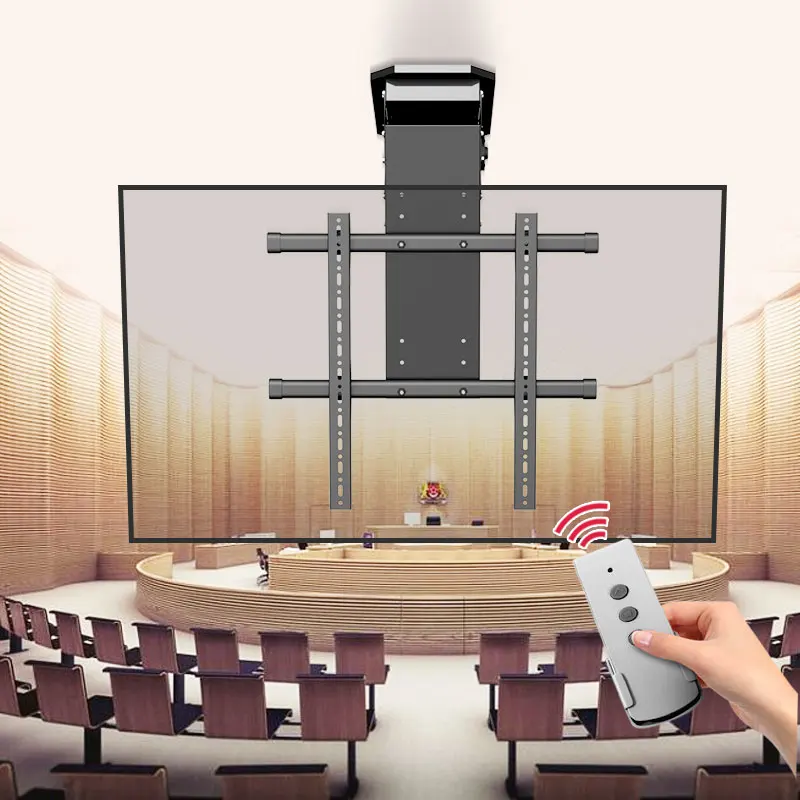 75-85 inch TV all-in-one hidden ceiling bracket electric remote control folding and flipping conference room center console