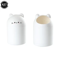 Cute Bear Desktop Trash Can Mini Children Student Storage Bucket With Lid Household Creative Living Room Bedroom Rubbish Bin Box