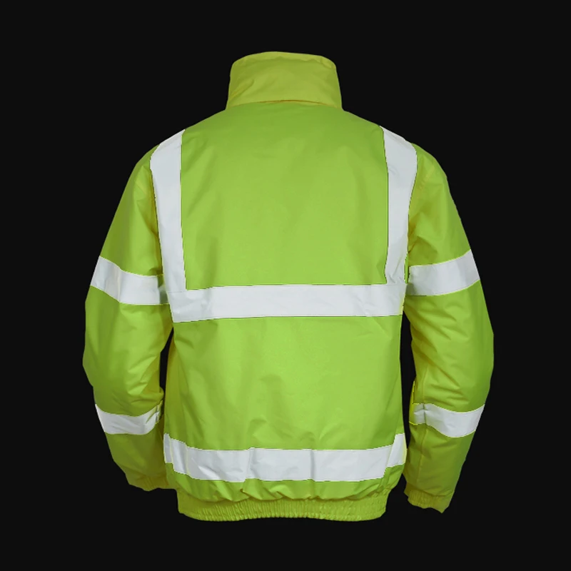 Hi Vis 겨울 재킷 파카 남성용 스트라이프 패치워크 후드 재킷, 높은 가시성 반사 작업복 코트 작업복