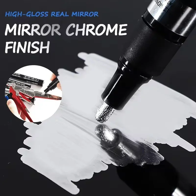 

1/2/3PC Chrome Paint Marker Reflective Liquid Mirror Paint Pens Golden Silvery Ink 1mm Writing Tip For Model Metal Wood Plastic