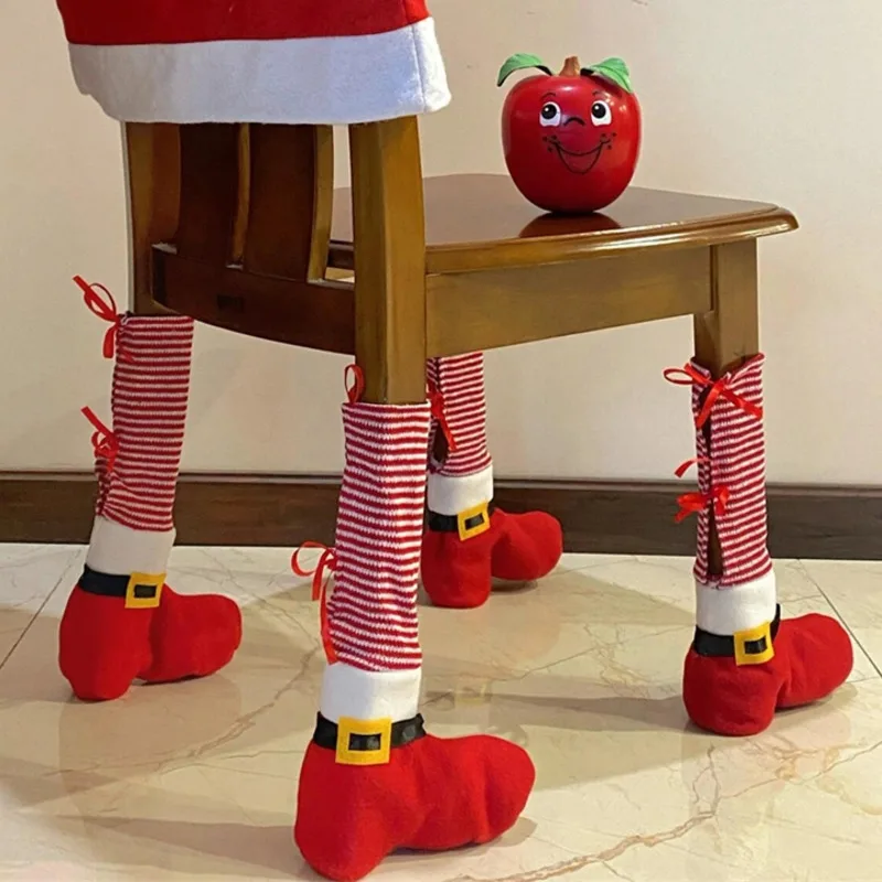 

Рождественские чехлы для ножек стула, набор защитных чехлов для ножек обеденного стула, нескользящие защитные накладки на пол для ресторана, кафе, домашнего праздничного декора