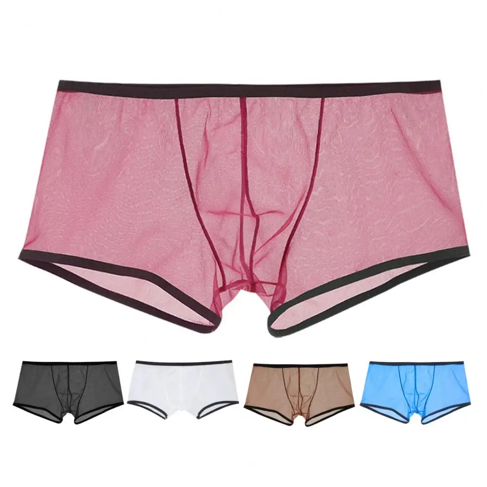 Ultra-thin Transparent Boxershorts Stretchy Low Waist Mesh See Through U Convex Men Panties Ultra Thin Underpants Men Underwear