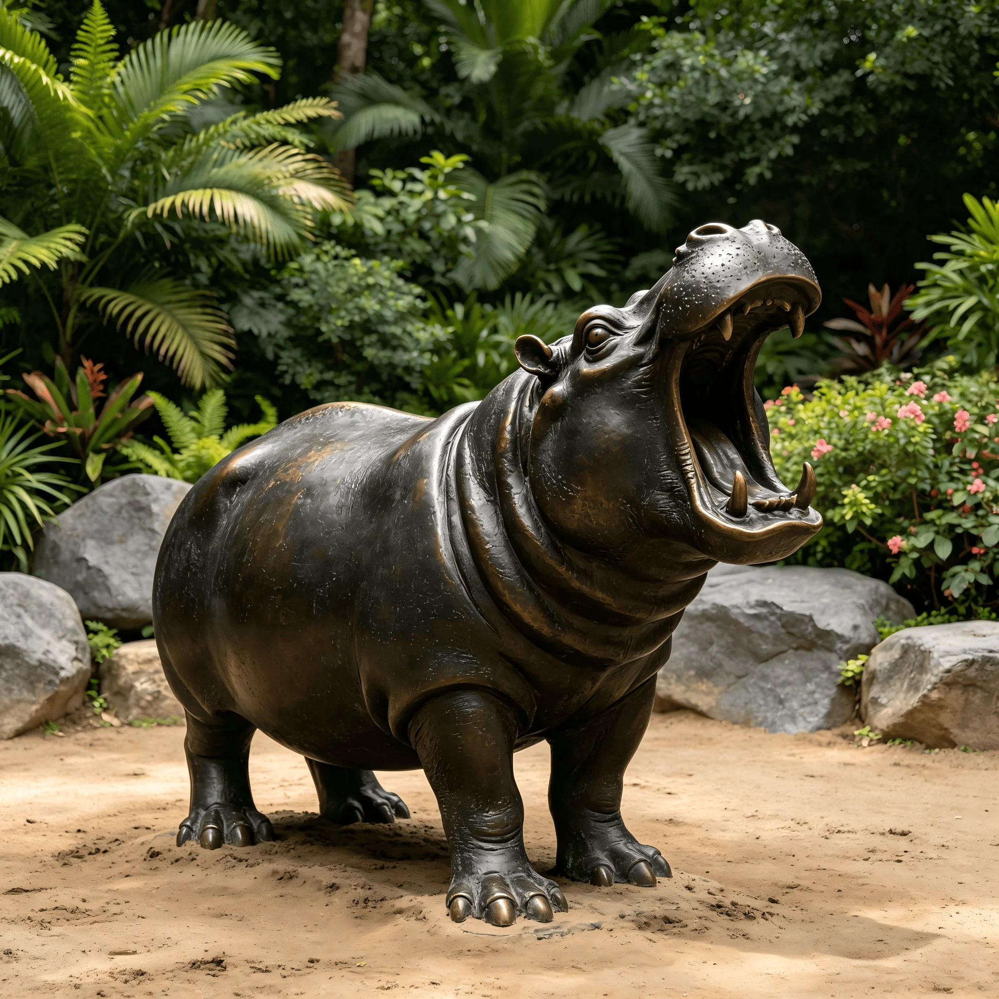 Custom-made handcrafted bronze hippo statue for outdoor gardens