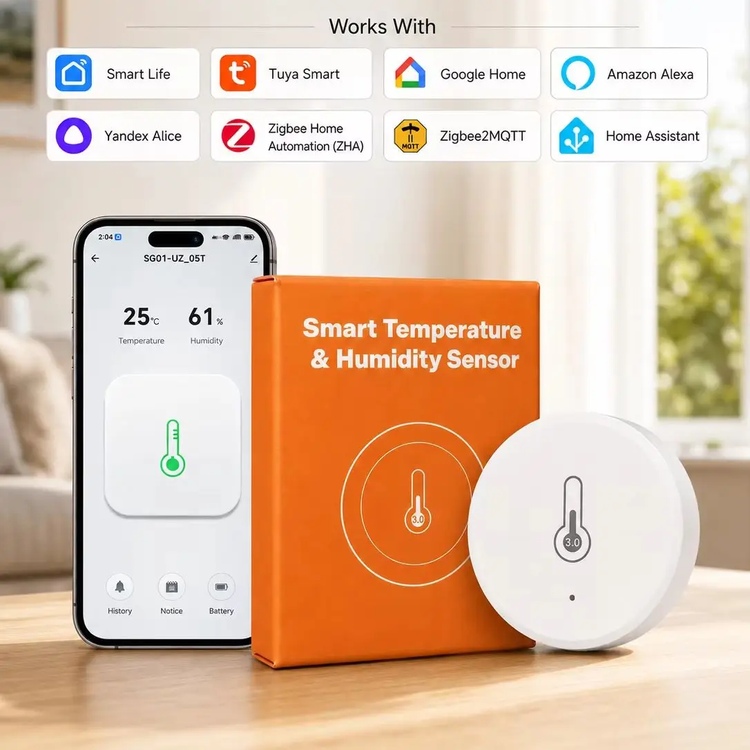 Zigbee 3.0 Temperature Humidity Sensor Zigbee Gateway Required Compatible with Smart Life Alexa Yandex Home Assistant Z2MQTT