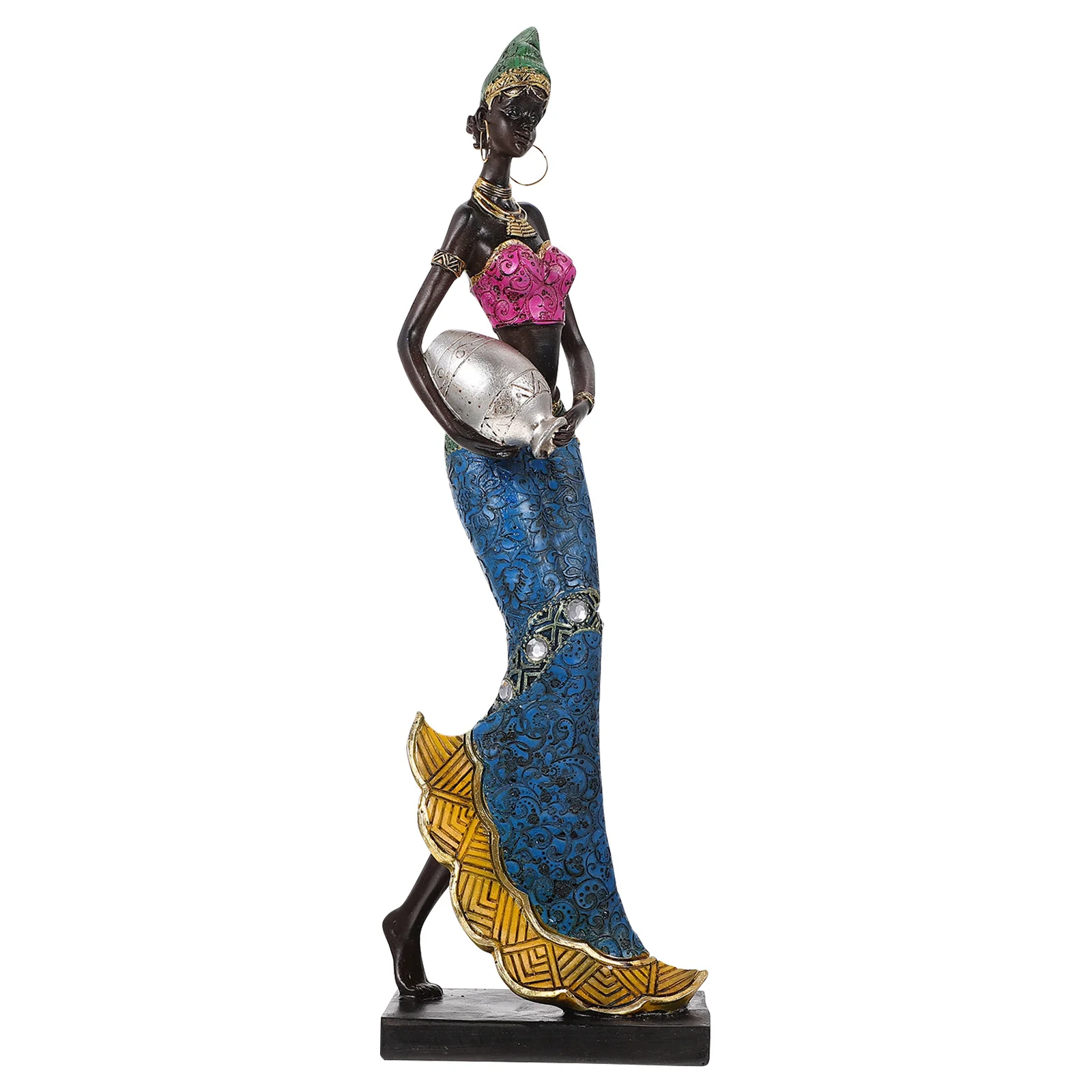 

1Pcs African Lady Resin Sculpture Smooth Paint Chic Desktop Decoration for Home Office Resin African Lady