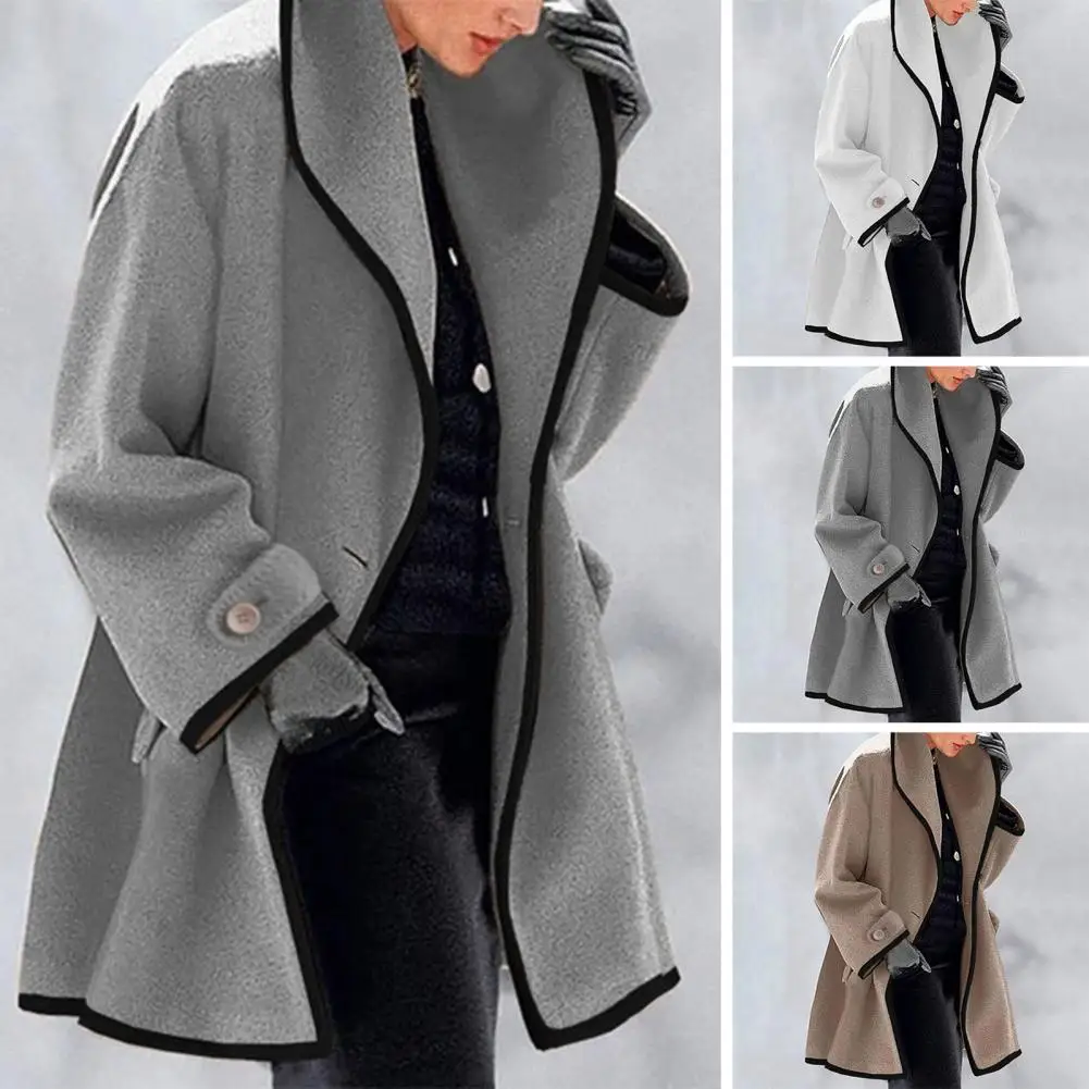 Soft Women Jacket Spring Wear Women Jacket Stylish Women's Color-contrast Lapel Jacket Warm Mid-length Coat with for Fall