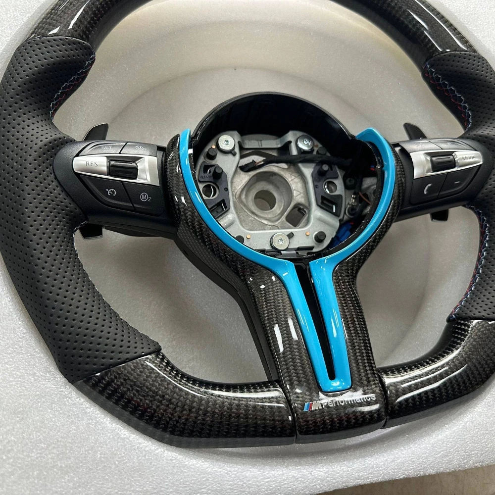 High-end Custom Blue Carbon Fiber Steering Wheel For BMW F30 F31 F32 F33 F34 F36 F10 F11 F20 F21 F22 F25 F01 F06 F07 F12 F13 M3 - view 4