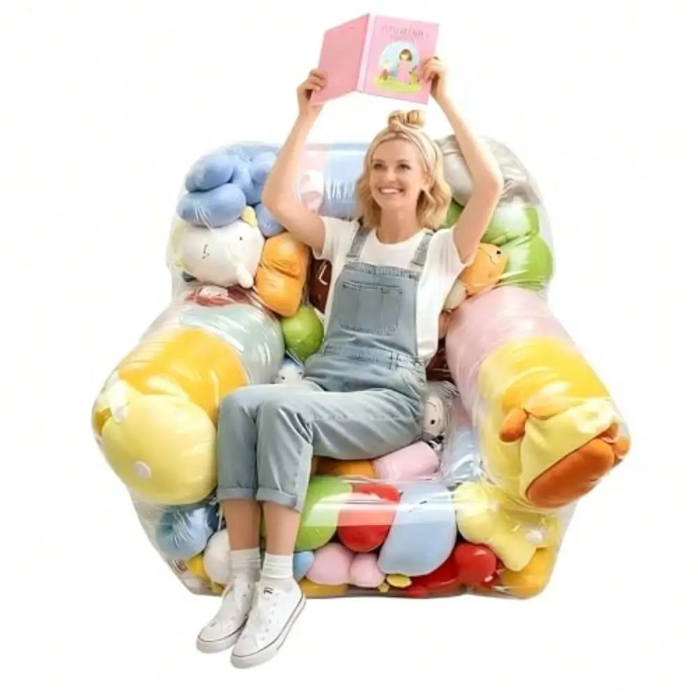 Stuffed Animal Storage Bean Bag Chair Cover For,Extra Large Beanbag Chair Cover With Zipper, PVC Bean Bag Chair Plush Toys Stor