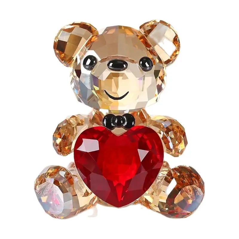 

Crystal Teddy Bear Valentines Day Sweet Gifts with Box Figurine Red Heart Lovely Animal Collectible Ornament Birthday