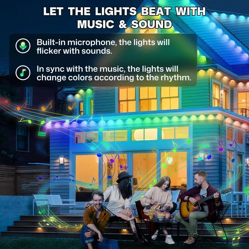 Permanent Outdoor Lights 100ft/30M with 60 LEDs RGBIC Smart Eaves Light IP67 Waterproof for house Christmas Decorations