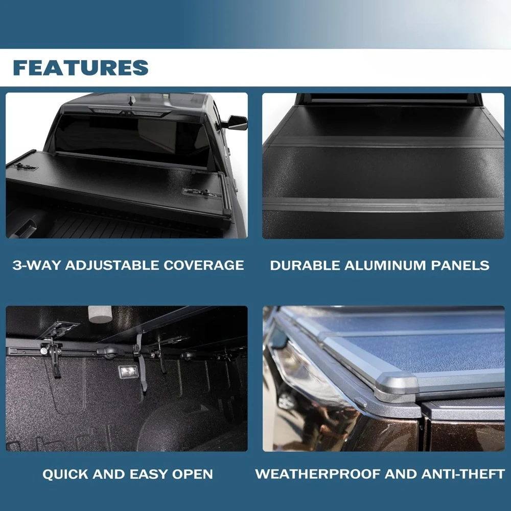 أغطية تونيو/غطاء شاحنة صلب ثلاثي الطي متوافق مع سرير تونيو 2019-2025 سيلفرادو/جي إم سي سييرا 5.8 قدم (69.6 بوصة)، متين