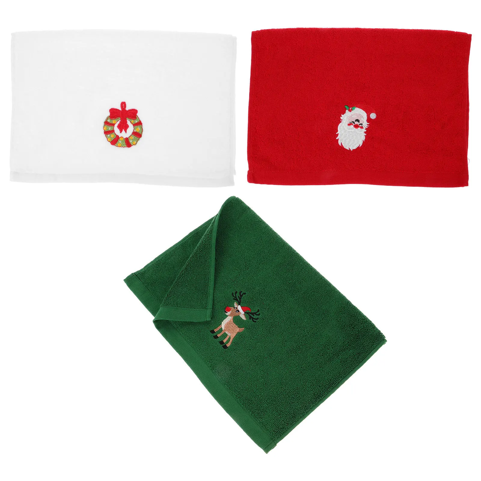 

3Pcs Christmas Embroidered Cotton Hand Towels Soft Absorbent Holiday Bathroom Kitchen Decorative Xmas Towel Set
