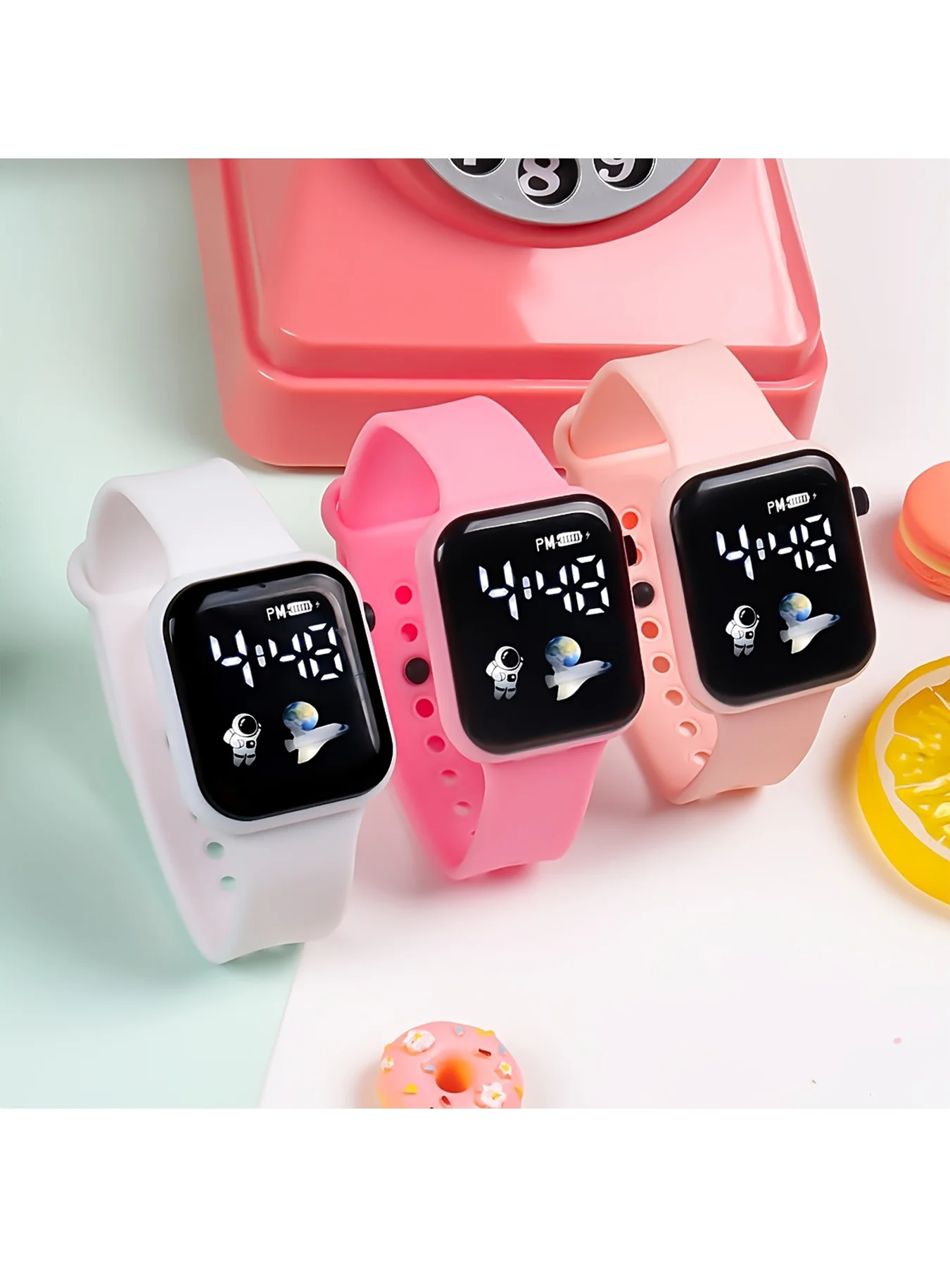 3pcs Stylish Square Digital Sports Watches for & - LED Display, Large Numbers, TPU Strap, Mixed Colors (Pink, Black, Blue), Perf