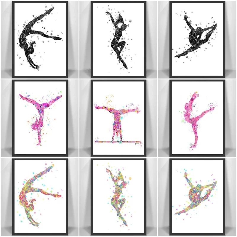 Colorful Watercolor Gymnastic Girl Posters Prints Abstract Canvas Paitning Nordic Wall Art Pictures for Living Room Home Deco