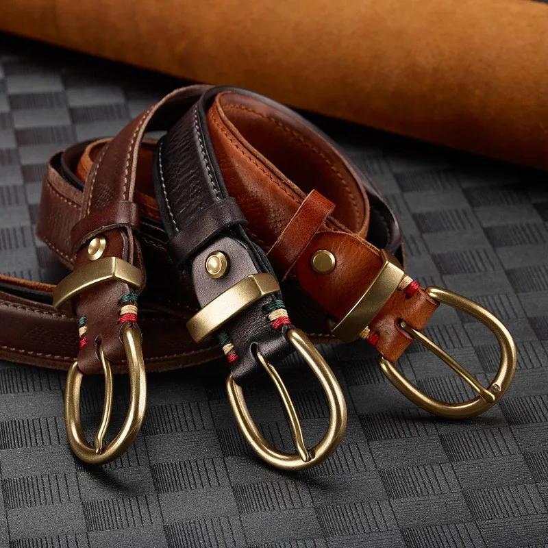 Thickened pure handcrafted top-grain leather men's belt versatile for men