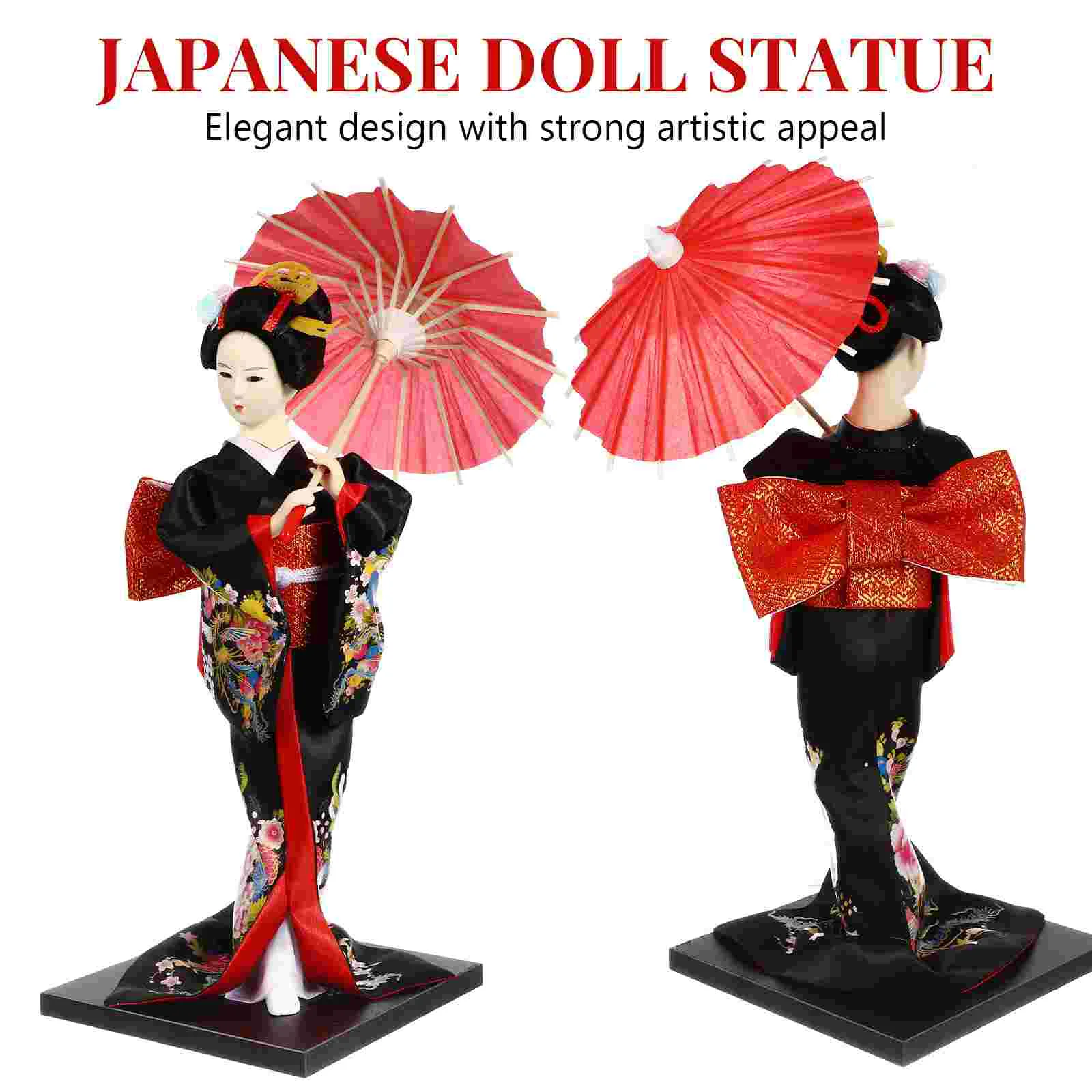 Porcelain Home Decoration Black Baby Kimono Figure Miss Geisha Figurines and Statues Japanese