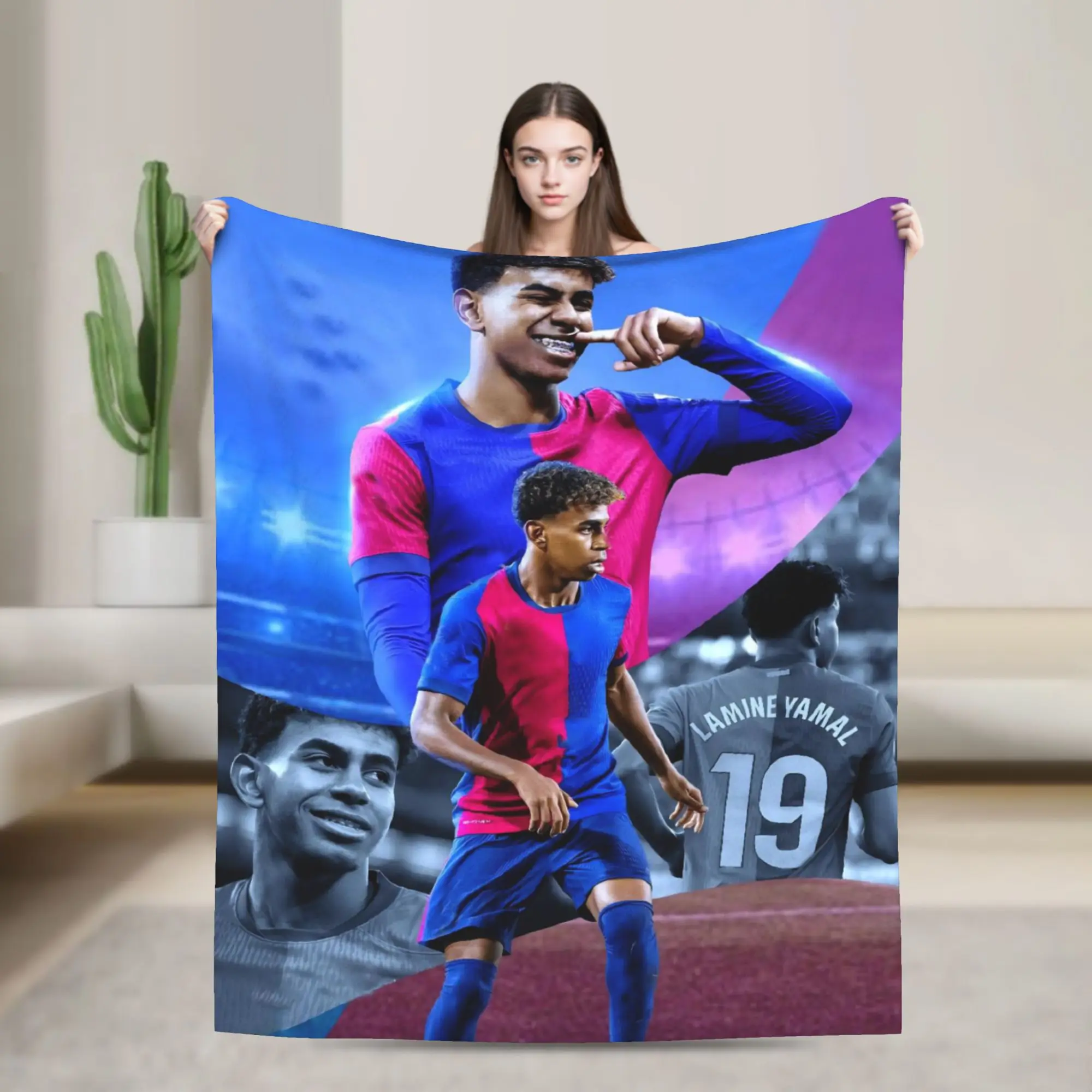 Lamine Y-Yamal Flannel Throw Blanket Number 19 Football Blanket for Sofa Couch Super Soft Bedding Throws