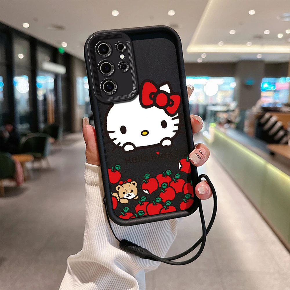 Cute Hello Kitty Red Apple Phone Case for OPPO A5 A7 A17 A38 A53 A54 A55 A58 A72 A74 A76 A78 A94 A98 4G 5G Cover With Hand Strap image 3