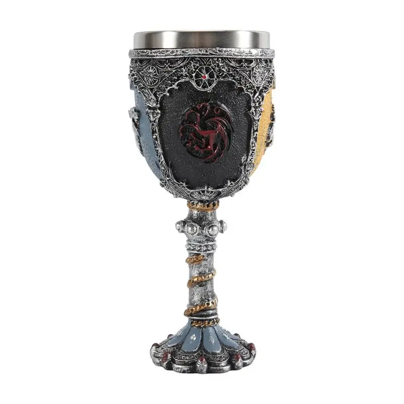 ABGH-Medieval Knight Badge Beer Mug Stainless Steel Resin Viking Red Wine Glass Medieval Wine Glass Utensils Tea Set Stemware