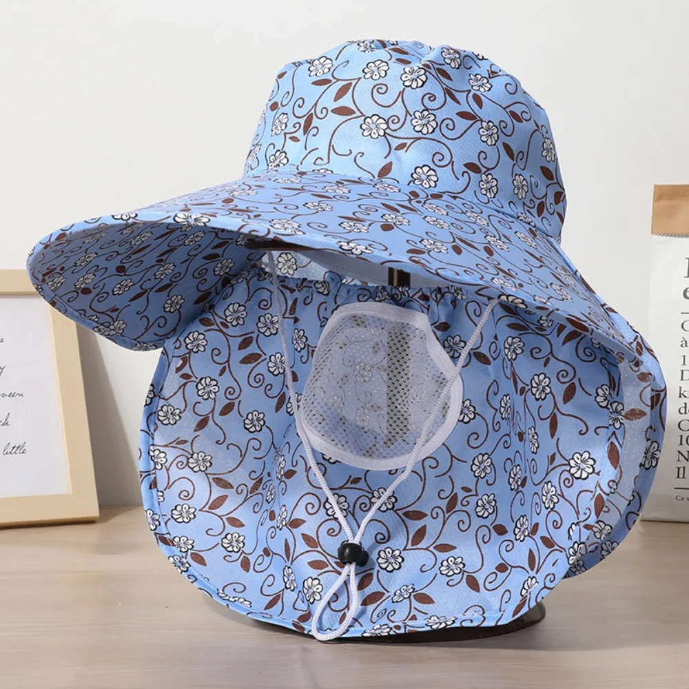 

Breathable Mesh Tea Picking Hat Printing Face Mask Sunshade Shawl Cap UV Protection Sun Protection Agricultural Work Hat Hiking