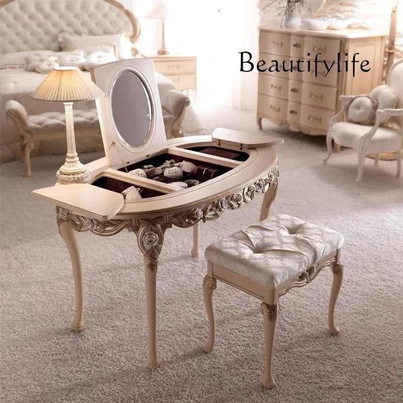 BJ French Retro Dresser, Flip Makeup Table, Oval Multi-functional Dresser, Storage And Writing Integrated