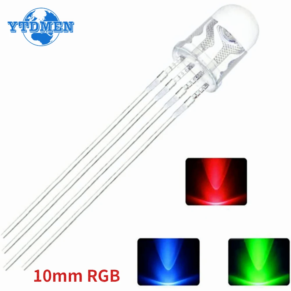 10PCS 10mm RGB LED Common Cathode / Common Anode 4Pin Tri-Color Emitting Diodes Bright Bulb Lamps Indicator, for Arduino