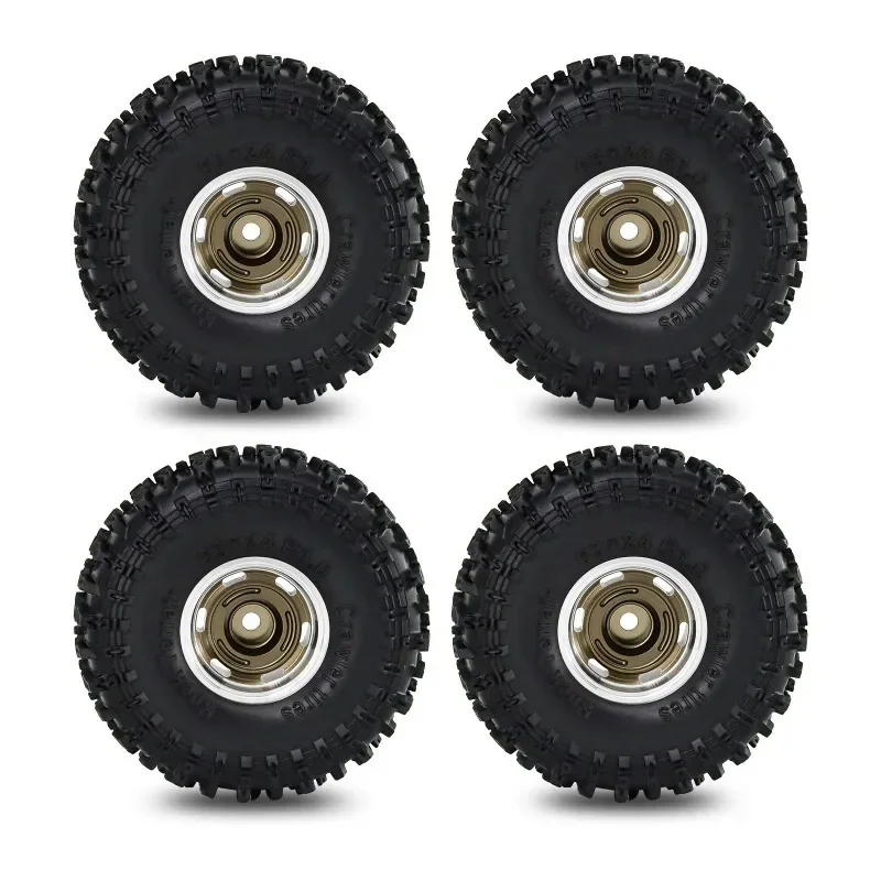 4pcs 63mm 1.0" Metal Beadlock Wheel Tire Set For 1/18 1/24 RC Crawler Car TRX4M SCX24 AX24 FCX24 Upgrade Parts Accessories