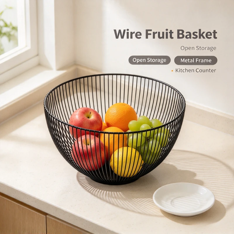 Metal Wire Fruit Basket Large Capacity Iron Fruit Bowl Modern Kitchen Countertop Snack Storage Organizer Tray Home Decor