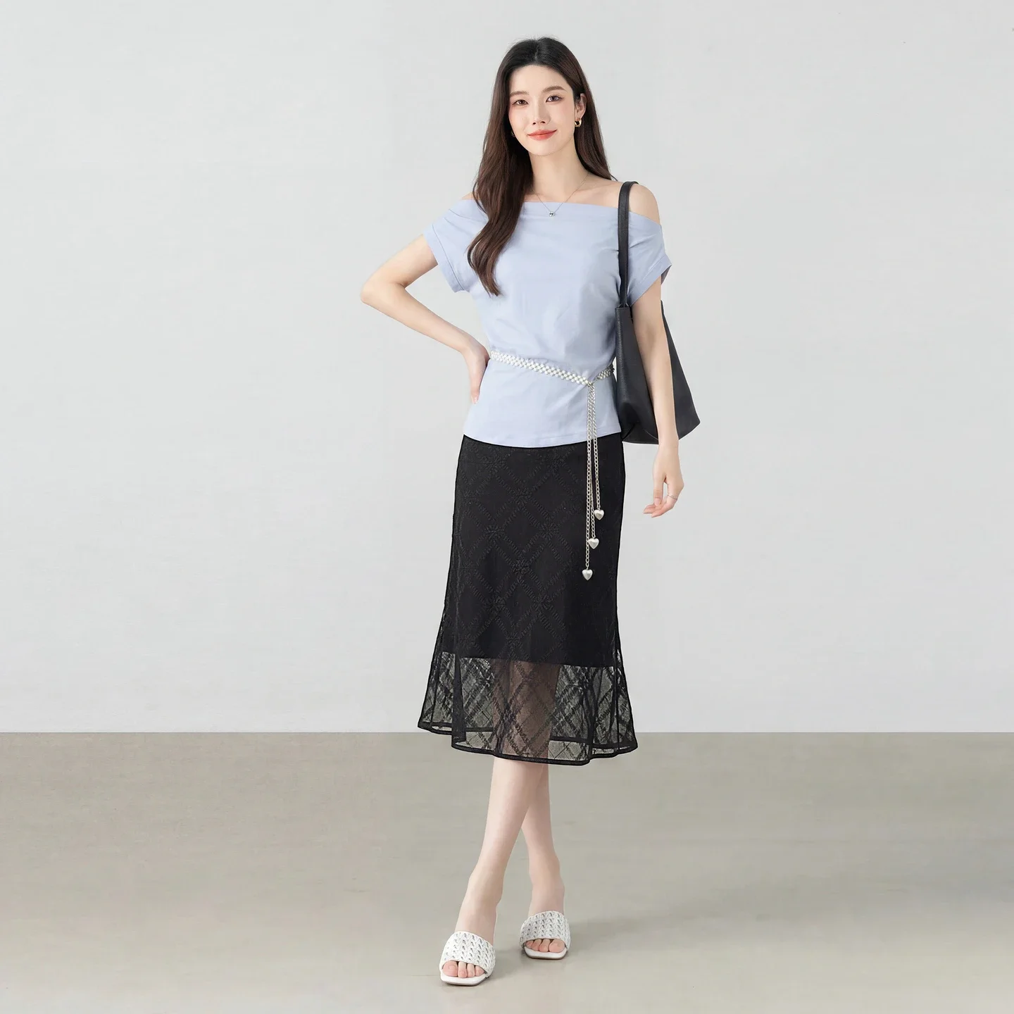 SENTUBILA Black Skirt for Women 2026 Summer French Elegant Textured Subtle Diamond Pattern Chiffon Skirt Woman Clothes Q62QA7883