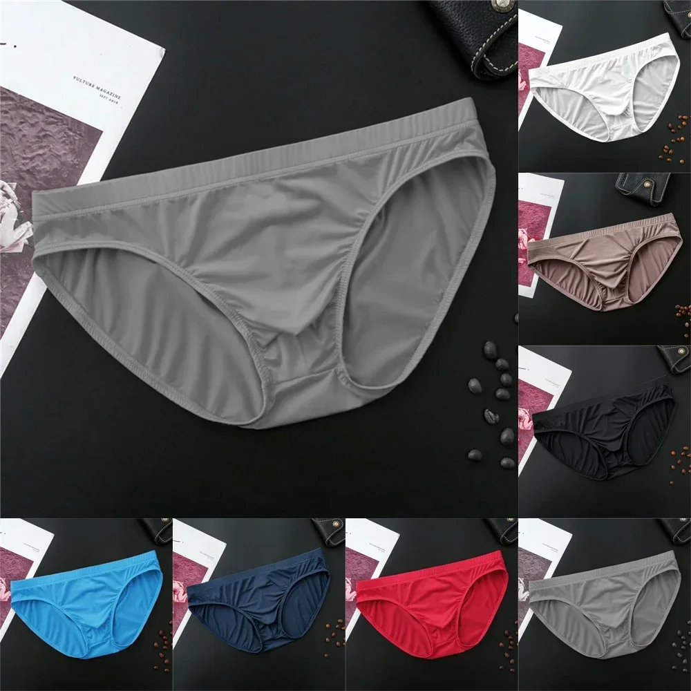 1* Sexy Men's Briefs Seamless U-Convex Pouch Underwear Ice Silk Low-Waist Panties Underpants Breathable Solid Color Lingerie