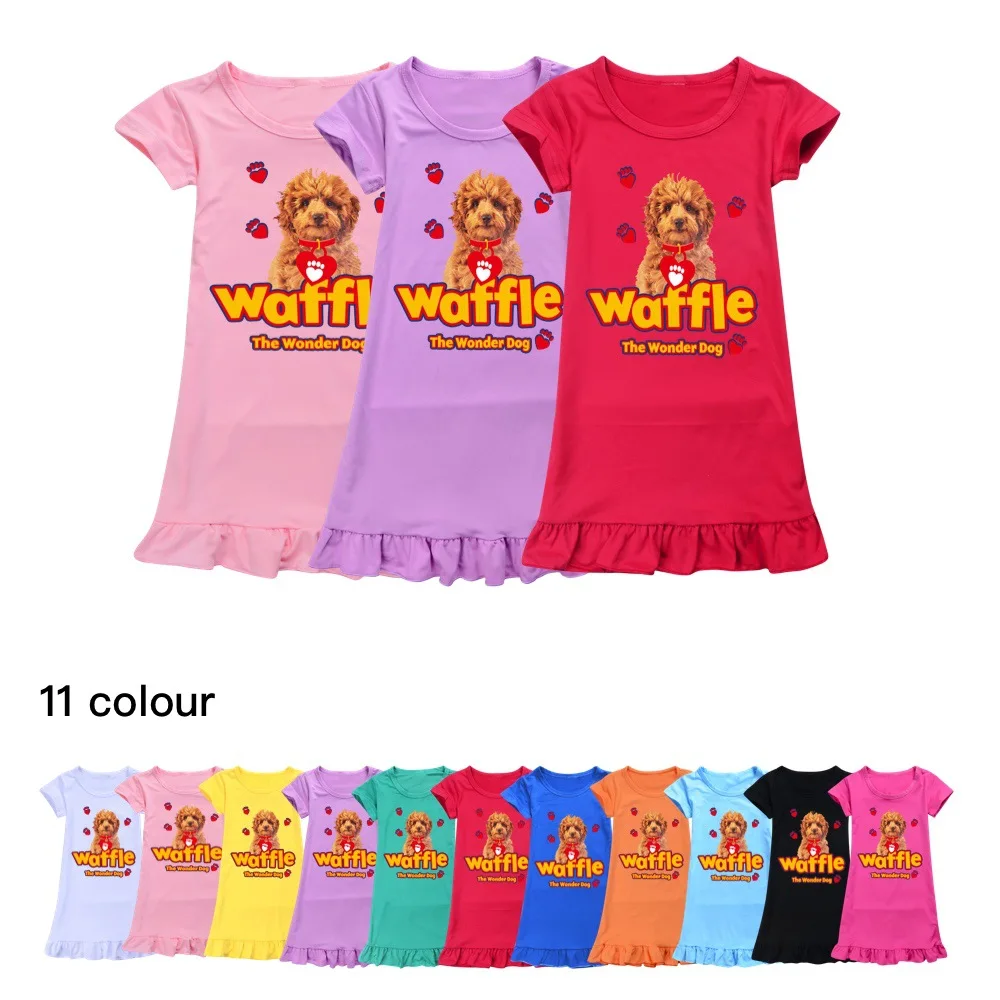 

New Cartoon Waffle The Wonder Dog Dress Girls Short Sleeve Casual Dresses Kids Cute Nightgown Baby Girl Summer Pyjamas Sleepwear