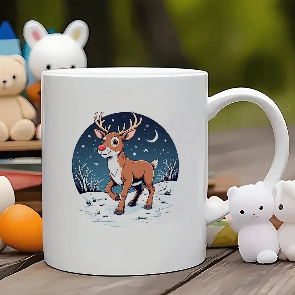 

11oz cartoon reindeer mug + Christmas night starry sky cup Family office children's coffee cup Christmas gift