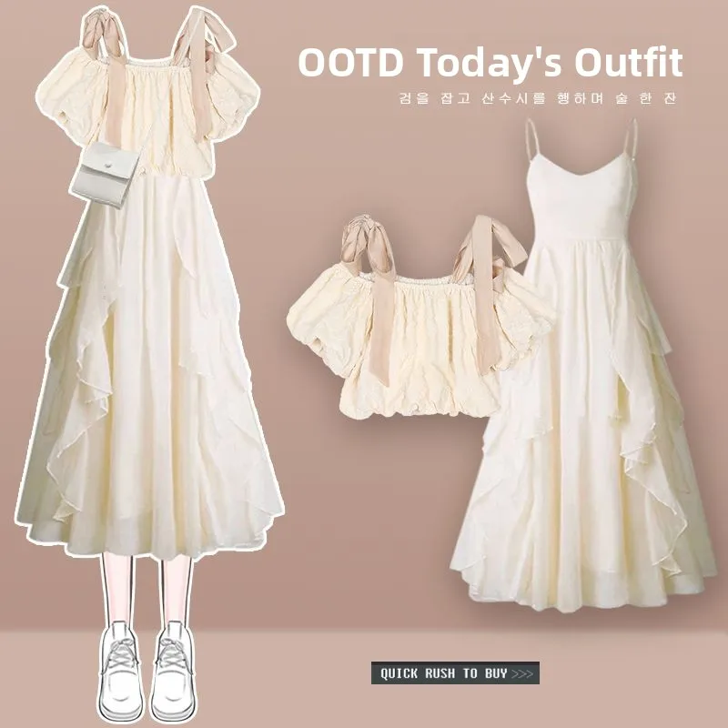 Soft oulder irt Dr Two-Piece Set plus Size Summer New Arrival Gentle Brand Large Size Women's Clothing Pear ape Fit