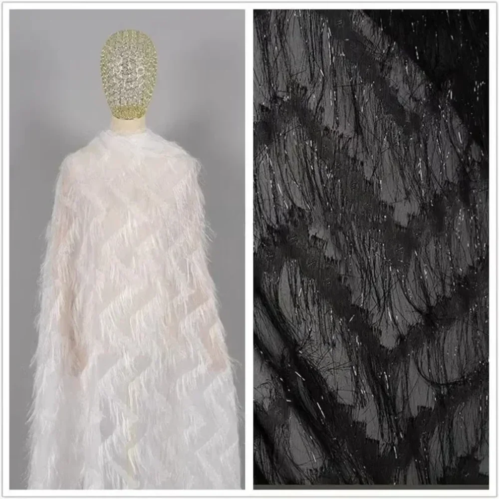 

Chiffon Tassel Jacquard Fabric Bright Silk Feather Flowering Pendant Dress Apparel Sewing Fabric Cloth By The Meter Diy Material