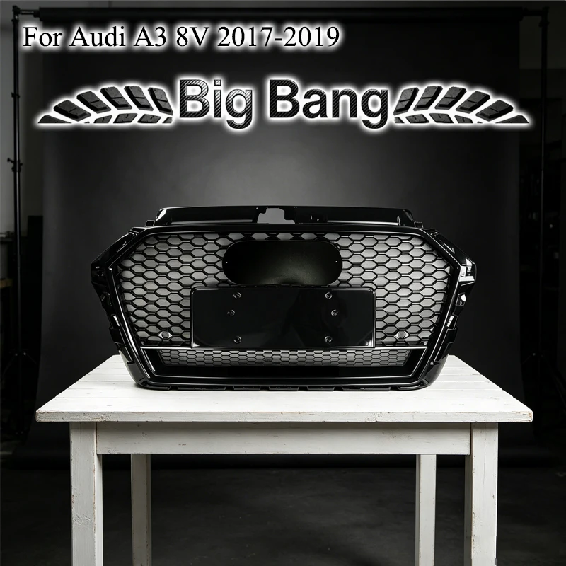 Suitable for Audi A3 2017-2019 RS3 modified grille with four-wheel drive frame, A3 8V air intake grille front mesh.