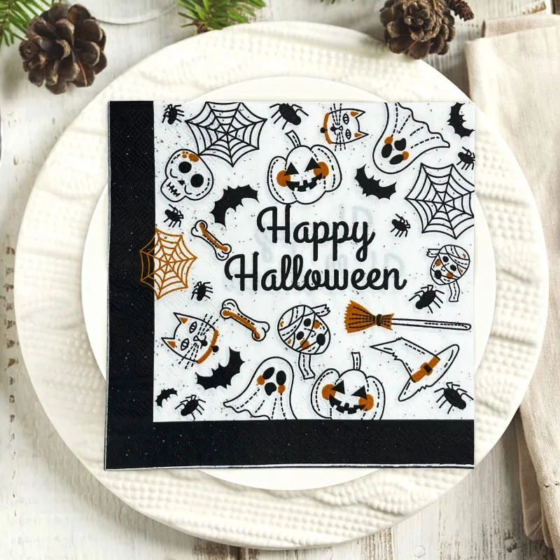 New Colourful Printing Halloween Theme Letters Wood Pulp Napkins Can Be Decorated Table Mats Facial Napkins 10/20pcs 33*33c Spot