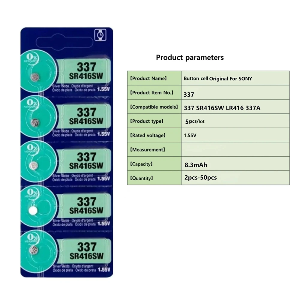 10pcs 337 Original For SONY SR416SW button battery watch battery coin cell batteries 623 D337 SP337 1.55V Individual packaging